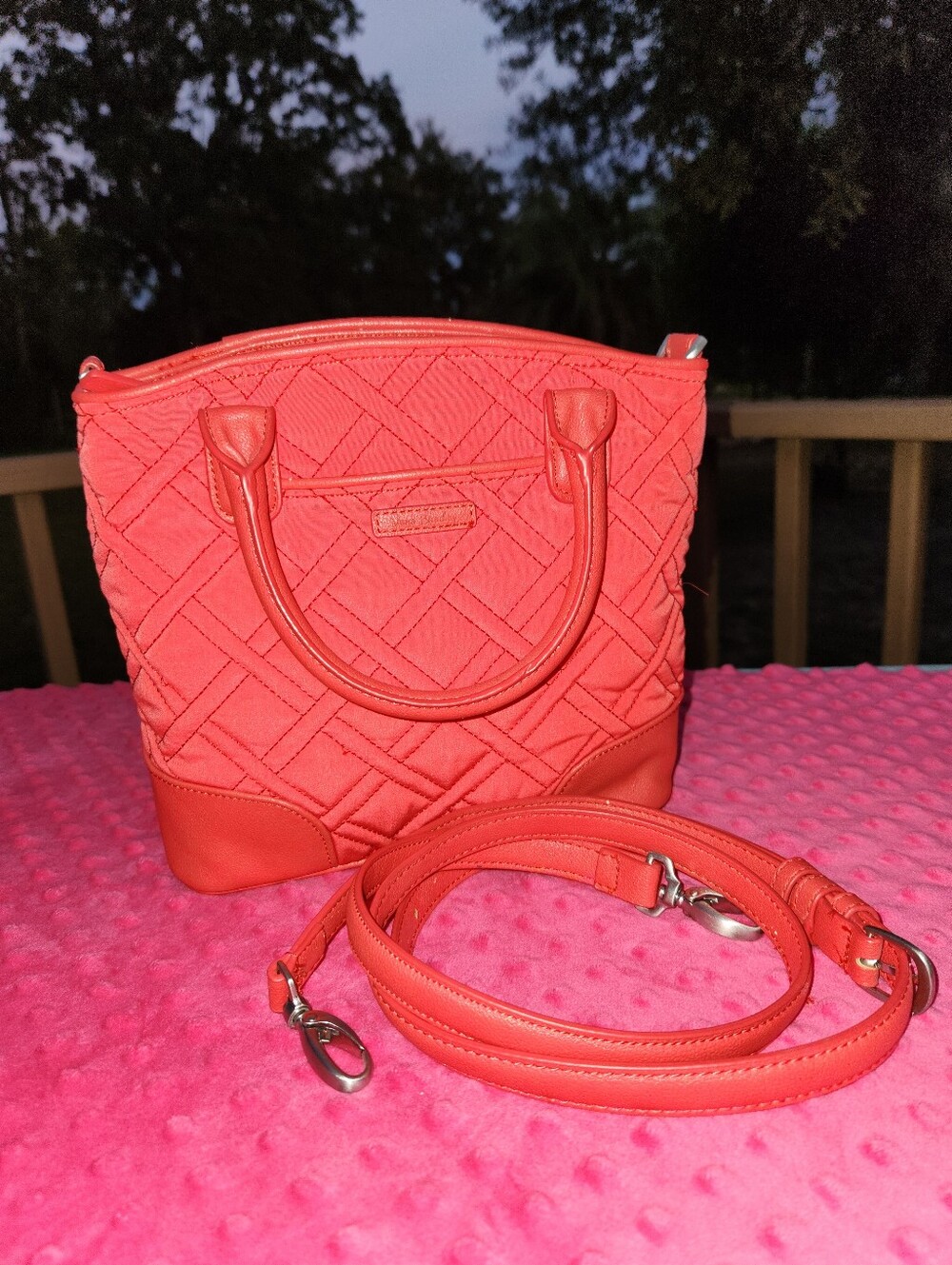 Vera  Bradley Quilted Coral Women’s Mini  Tote Bag with Detachable Strap